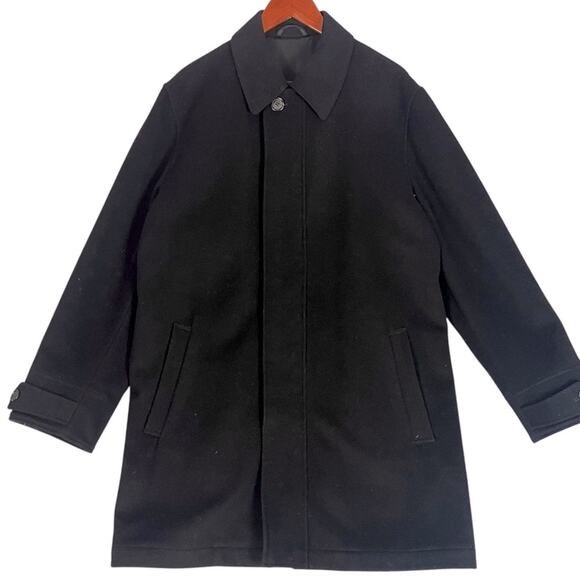 Classic Black Wool Car Coat Mens 40R Zip & Button 3/4 Length Quiet Luxury City - Picture 1 of 12